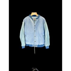 Y2K Grade A Jeans Varsity Jacket 3XL Mint Green Denim Blue Jean *distressed 90's